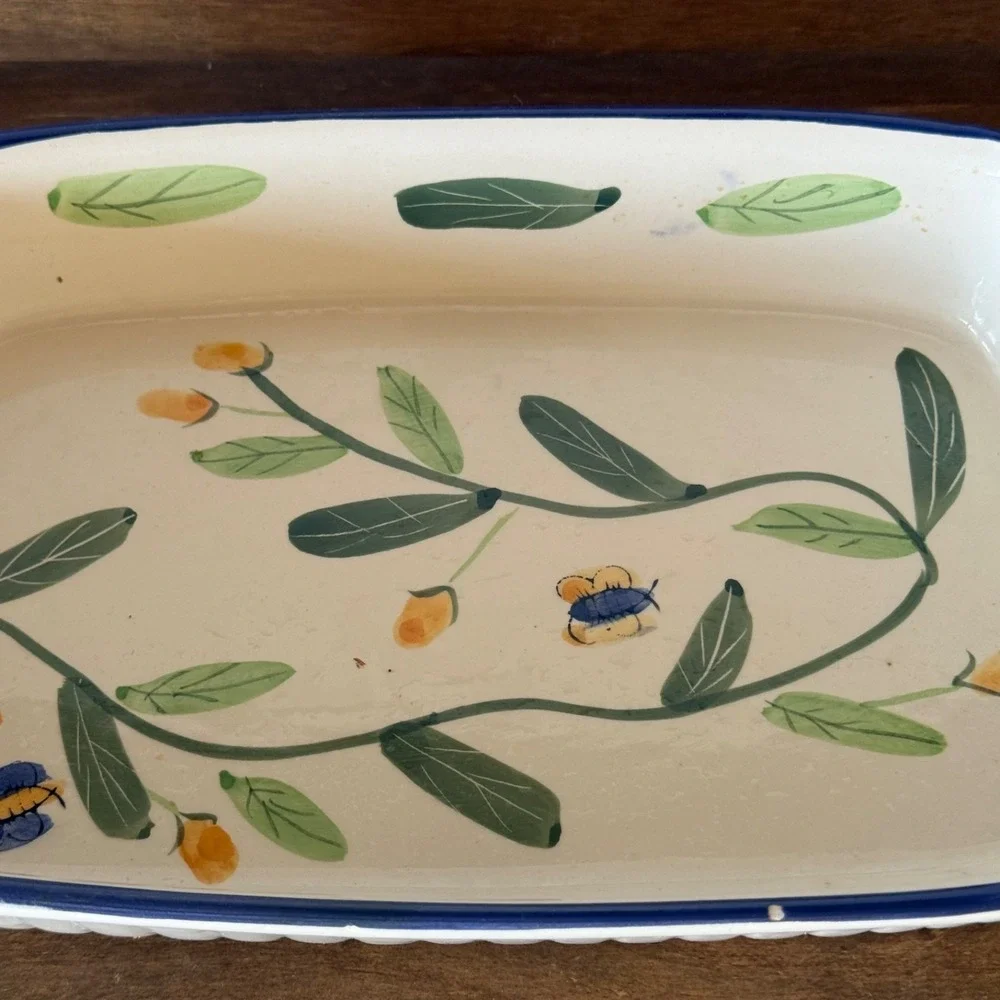 Floral Ceramic Baking Dish‎ Blue Rim Rectangular Casserole Dish 12
